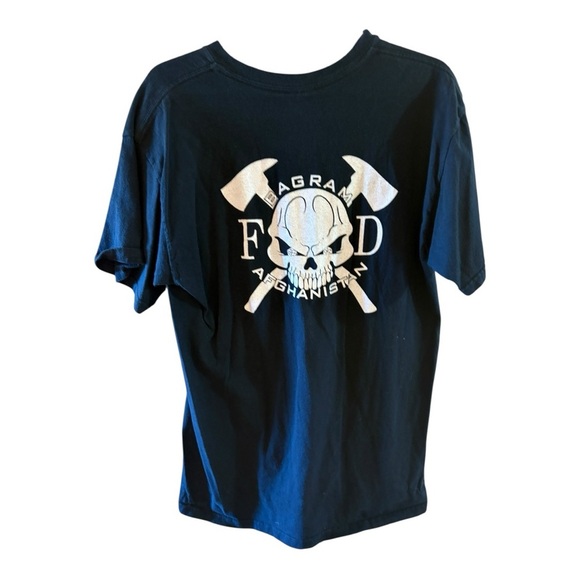 Bagram FD Afghanistan" T-shirt features a skull design with crossed axes. - Picture 3 of 4